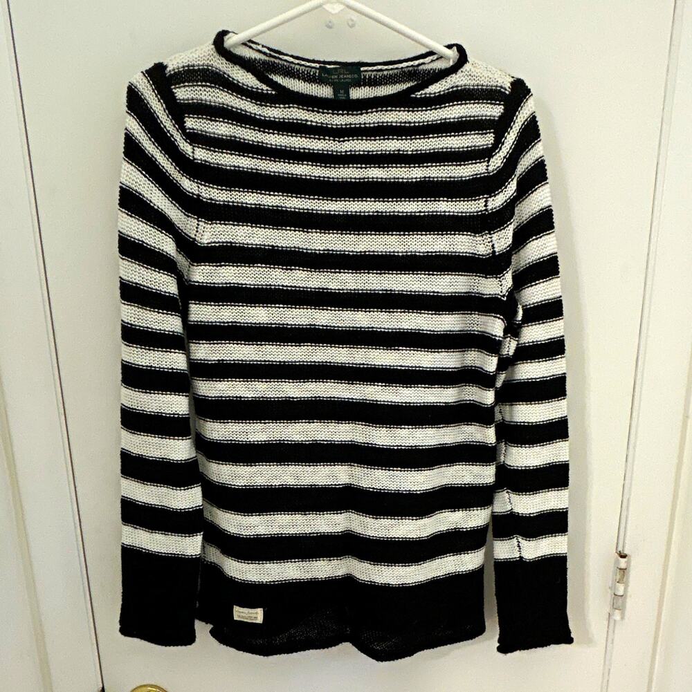 Lauren Jeans Co. Ralph Lauren Linen Striped Knit Pullover Crew Neck Sweater M